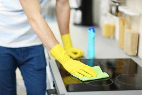 Machine cleaning a stone floor in SW6